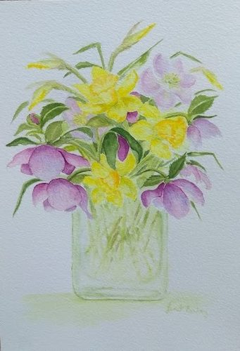 Janet R, Joy of spring flowers, watercolour.